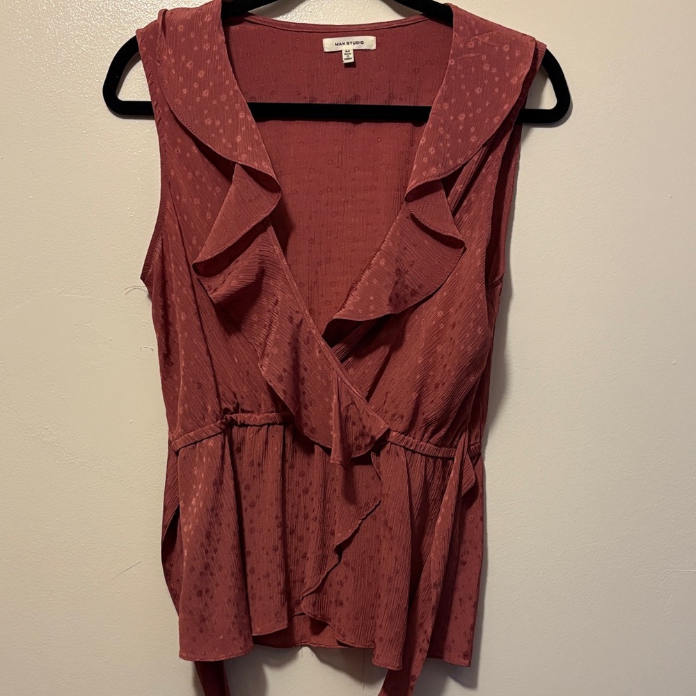 Max Studio Sleeveless Ruffle Blouse - Rust